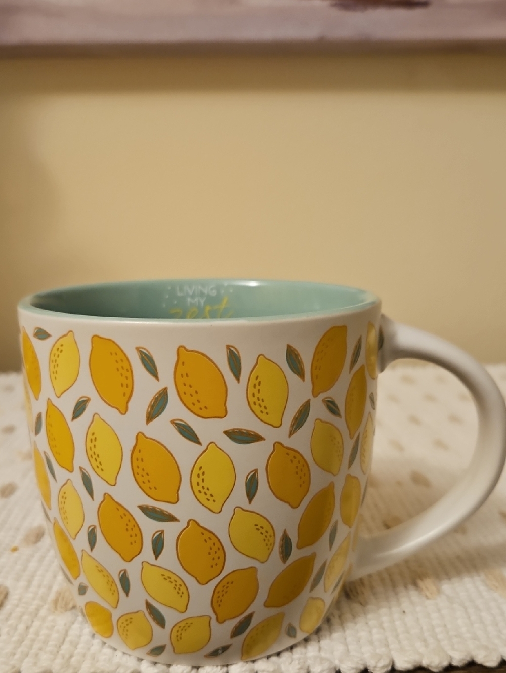 "Living My Zest Life" Lemon Pattern Mug
